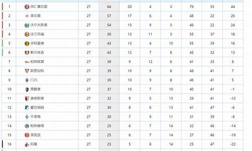 2019年德甲联赛排名,2019赛季德甲